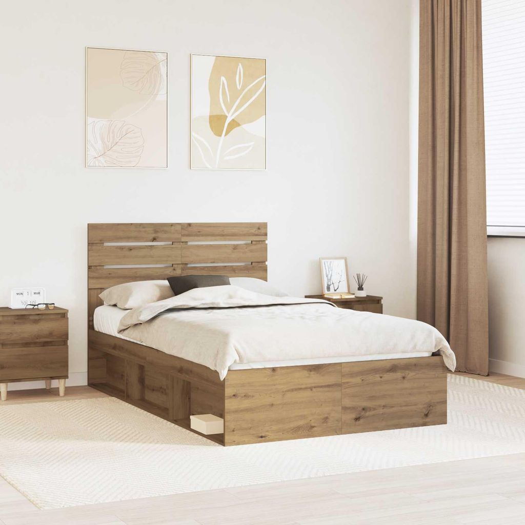 "Schlussverkauf" Einzelbett 1 PLACE - bettrahmen moderne - mit Kopfteil - Kunsthandwerk Eiche 135x190 cm C2123