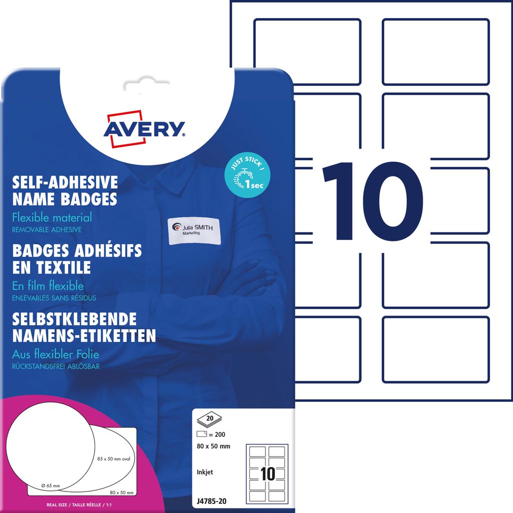 Avery Zweckform J4785-20, Namens-Etiketten, 80 x 50  mm, Produktbild 