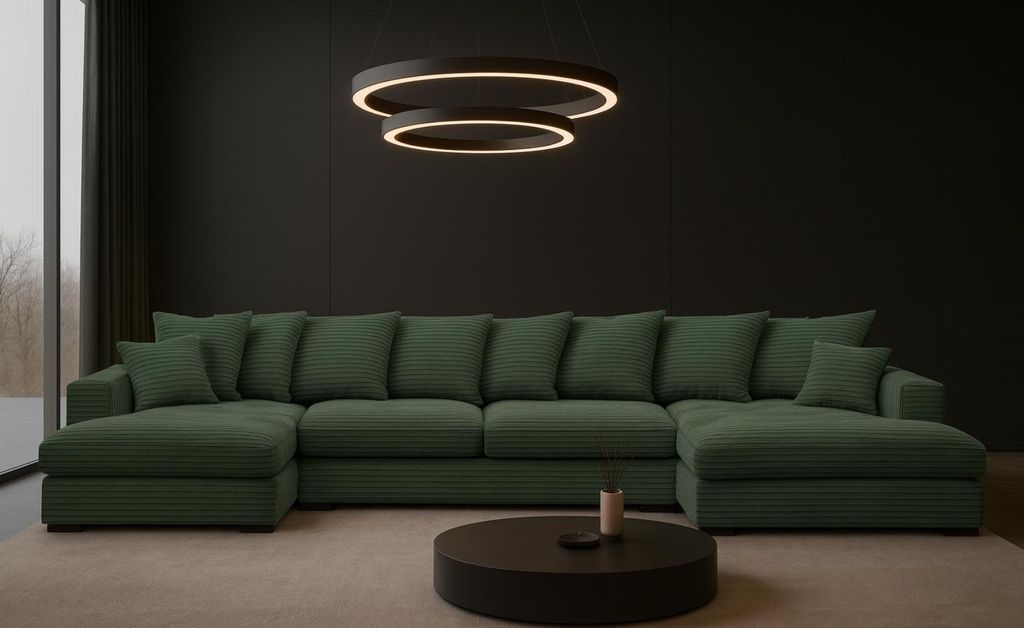 Kaiser Möbel Ecksofa mit schlaffunktion und bettkasten, Sofa U-form, Couch U-form Gabon stoff Zoom Grün
