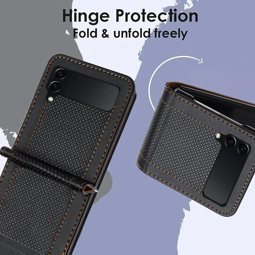 Custodia Protettiva Samsung Z Flip 4 Pelle Nera Stand Antiscivolo - 2