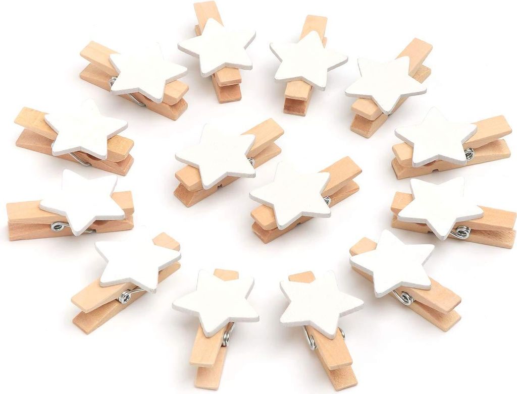 100pcs White Star Wooden Clips - White Star3.5*0.7cm Wooden Clips