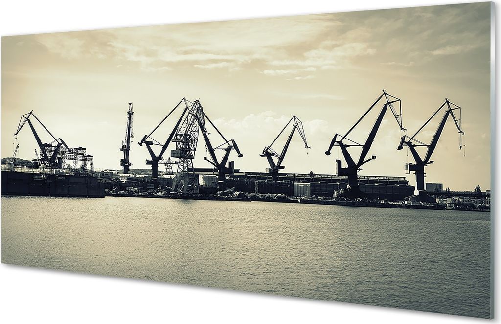 Glasbilder 140x70 Wandkunst Danziger Werftkräne Fluss