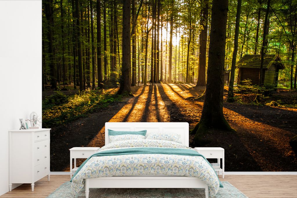 MuchoWow Fototapete für Wohnzimmer oder Schlafzimmer Wandtapete Vinyl Motivtapete Sonne - Bäume - Wald - Landschaft - Natur - 390x260 cm - Papi...