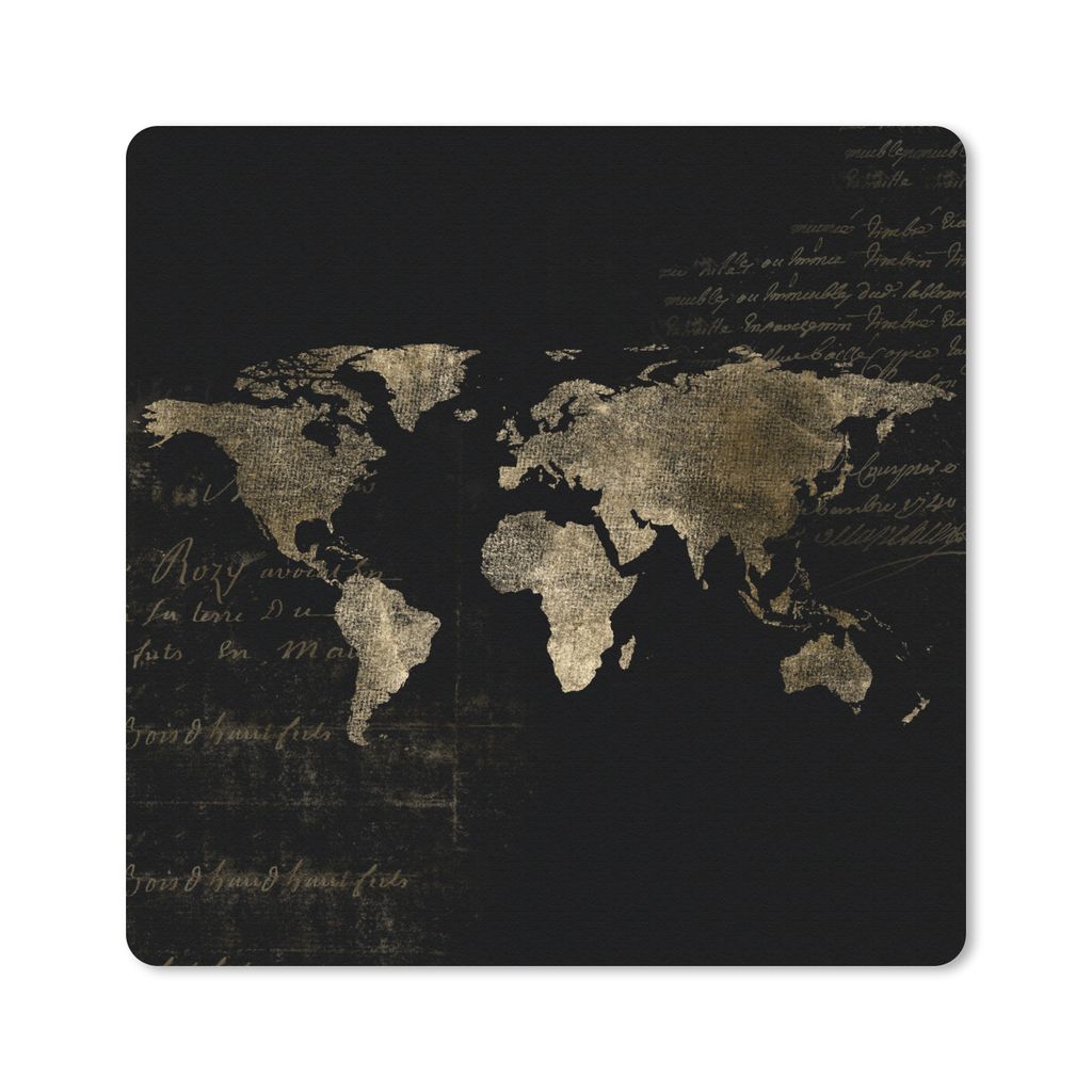 MuchoWow Mauspad Mousepad Weltkarte - Gold - Briefe 30x30 cm - Mousepads - Maus Mat - Pad - Mausunterlage - Gaming