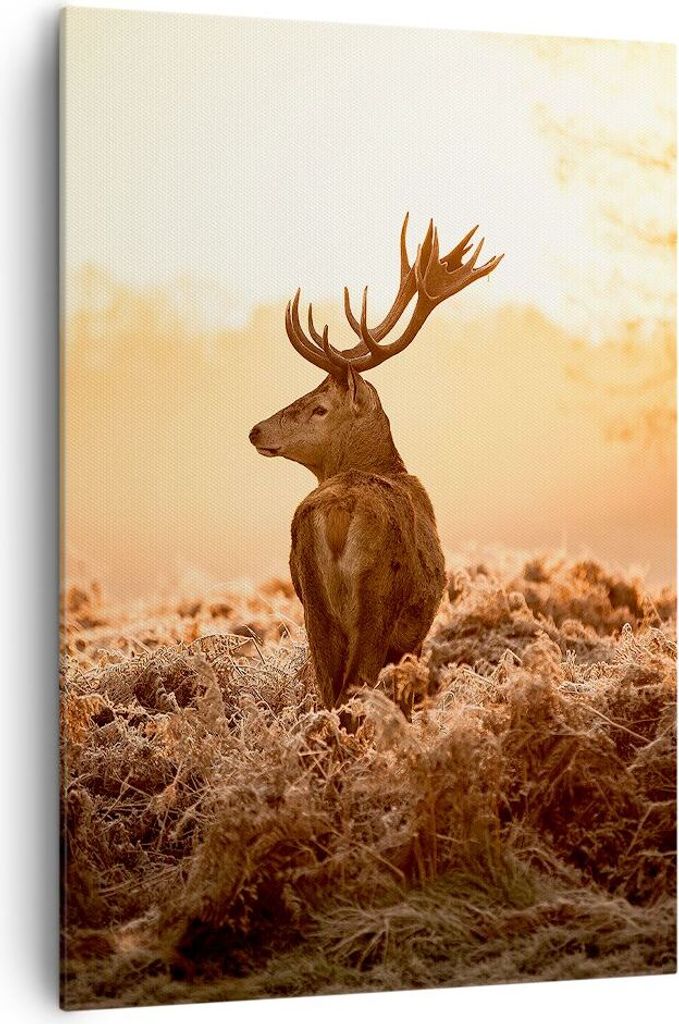 Bild auf Leinwand - Leinwandbild - Einteilig - Hirsch Natur Feld - 70x100cm - Wand Bild - Wanddeko - Wandbilder - Leinwanddruck - Wanddekoration - ...