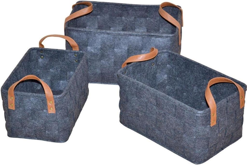 Aufbewahrungskörbe - Filzkörbe 3tlg., Filzfarbe Schiefer