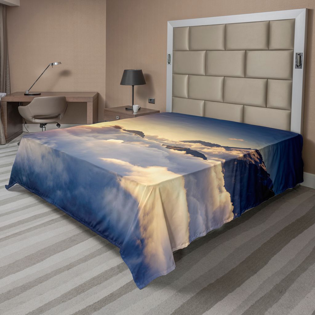 ABAKUHAUS Landschaft Bettlaken, Mountain Aussicht Klettern Über Wolken Hobby Scene Outdoors Twilight Wandern, weiches bequemes oberes Bettlaken f...