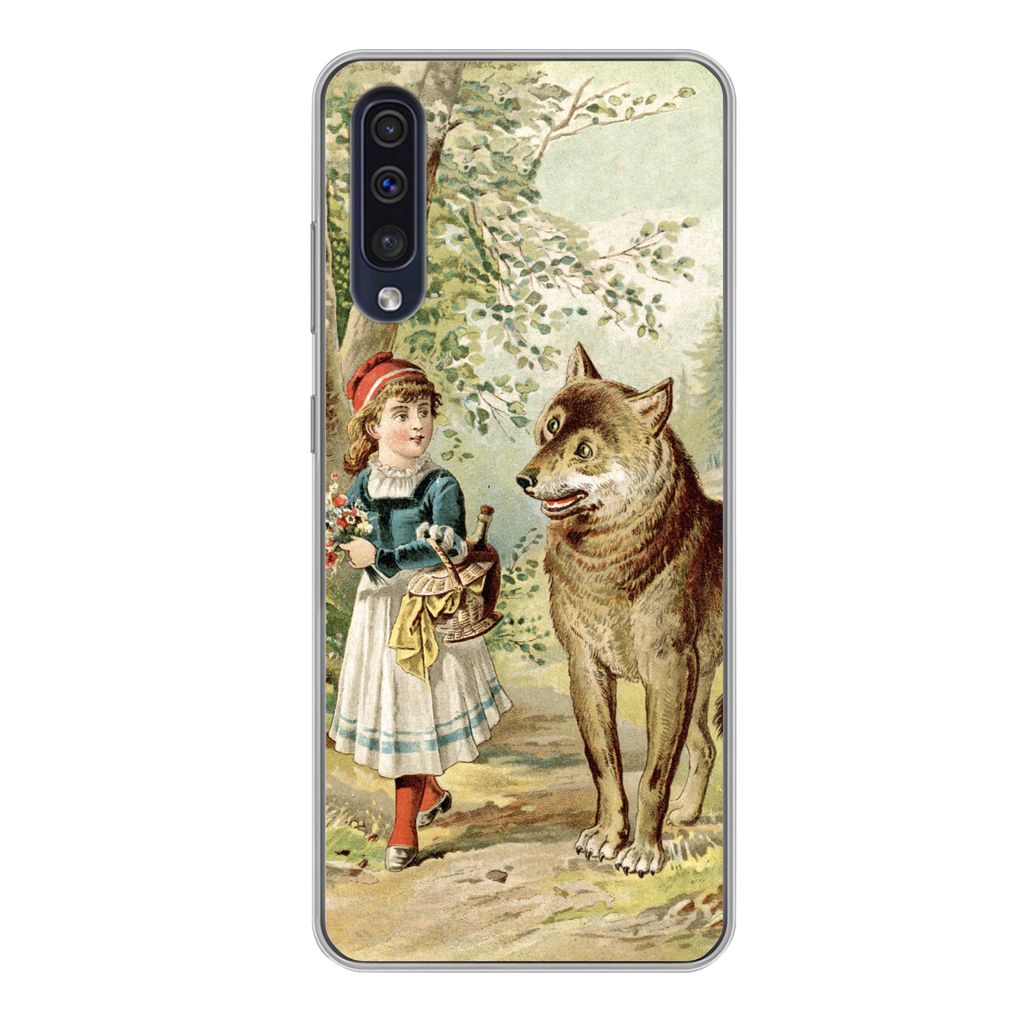 MuchoWow Handyhülle Schutzhülle Hülle für Samsung Galaxy A50 Wolf - Rotkäppchen - Wald Silikon Softcase Handy Hülle - Mobiltelefonhülle