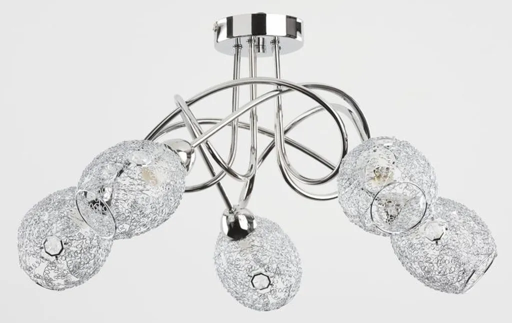 Luminaire de plafond VERA chrome 5 feux E14, lustre moderne 54x54 cm