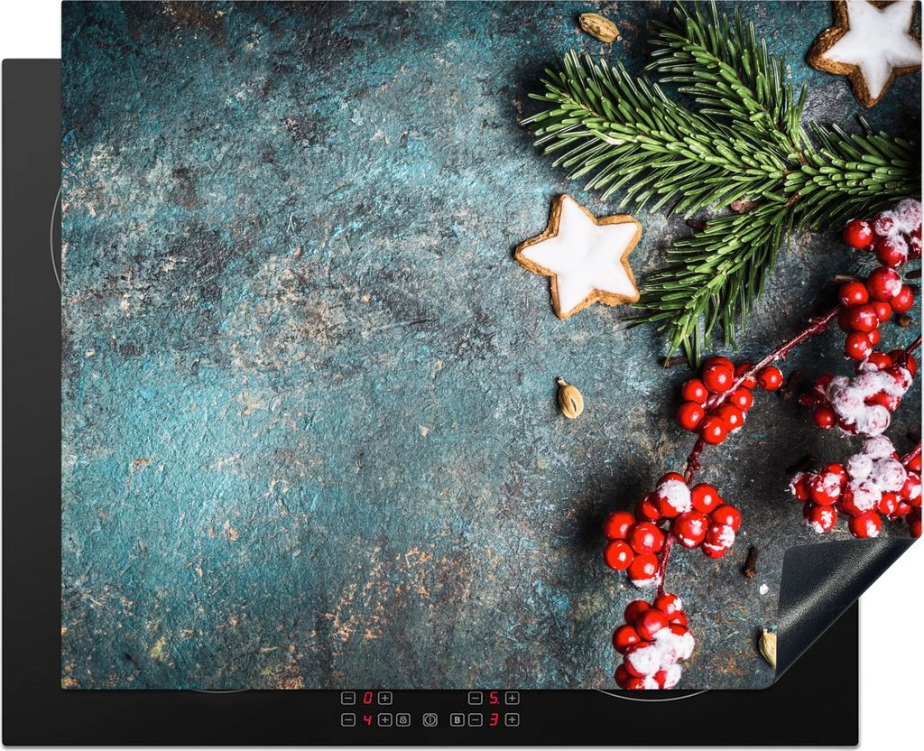 KitchenYeah Herdabdeckplatte Weihnachten - Rustikal - Zweige - Sternanis - Beeren - Rot , 65x52cm, Küche Deko, Glaskeramikfeld Herdabdeckung, Ab...