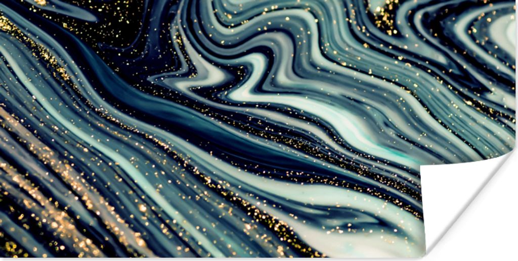 MuchoWow Poster Marmor - Gold - Blau - Glitter - Marmoroptik - Abstrakt 150x75 cm - ohne Rahmen