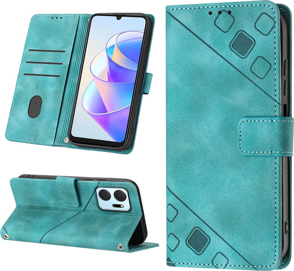 Hülle für Honor X7A Prägung Flip Leder Brieftasche Schutzhülle mit Ständer Grün