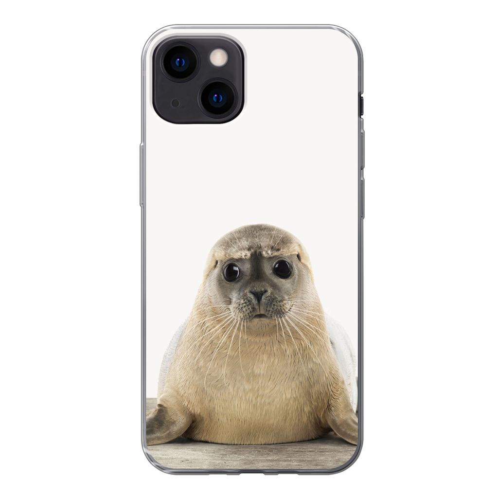 MuchoWow Handyhülle Schutzhülle Hülle für iPhone 13 Robbe - Tiere - Kinder - Jungen - Mädchen - Kinder Silikon Softcase Handy Hülle - Karte...