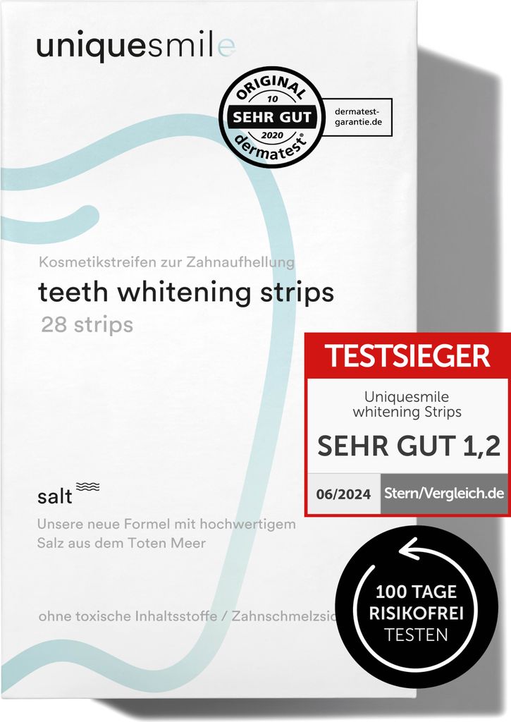 Uniquesmile Zahnaufhellung Whitening Strips - frei von Peroxid - innovative Formel mit natürlichen Inhaltsstoffen (28 Stück)