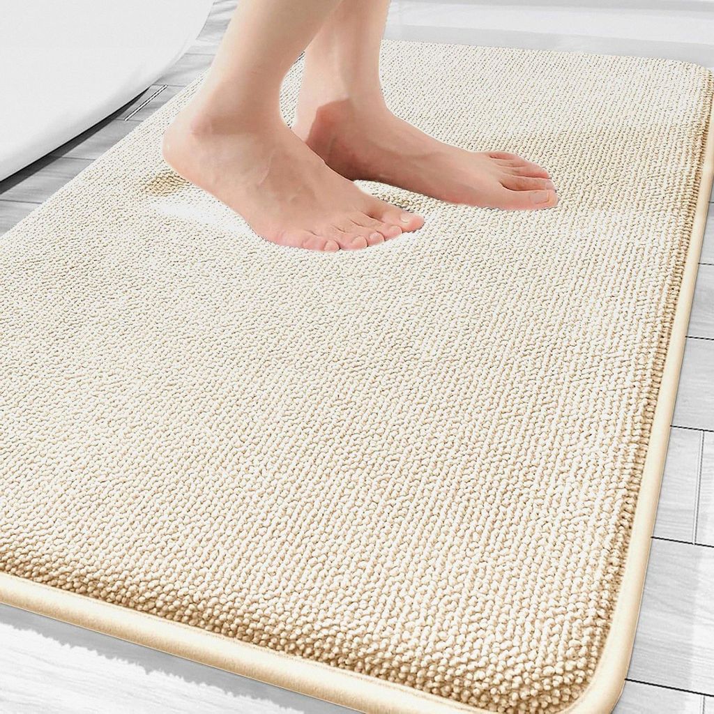 Memoryschaum Badezimmerteppich, Badteppich rutschfeste, Super Saugfähig Badvorleger, Waschbar, für Badezimmer- 60x90 cm, Beige