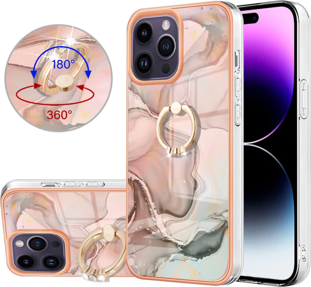 iPhone 15 Pro Max Hülle, Muster TPU Silikon Stoßdämpfer Bumper Schutzhülle mit Ring Ständer für iPhone 15 Pro Max Crème