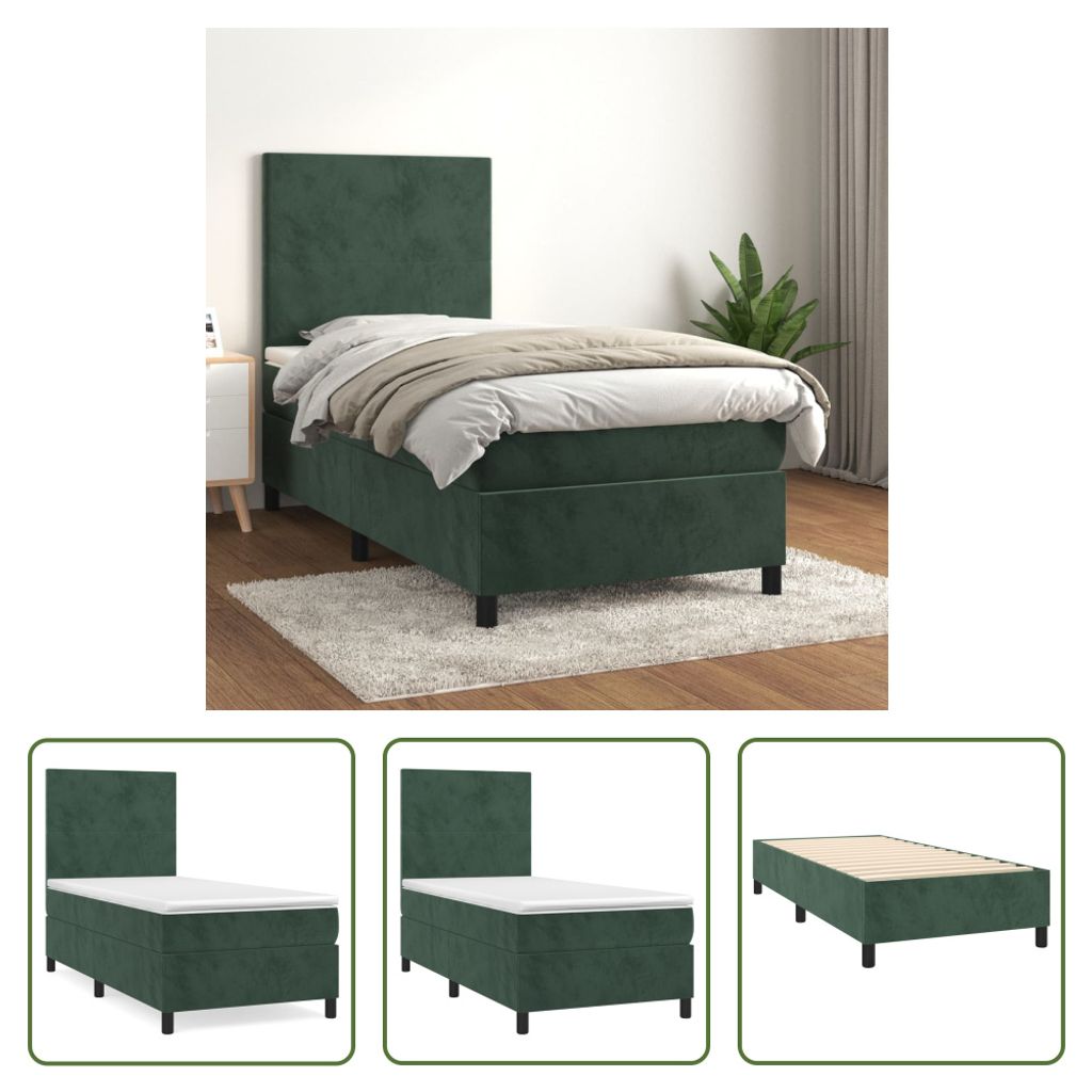 The Living Store Boxspringbett mit Matratze Dunkelgrün 80x200 cm Samt
