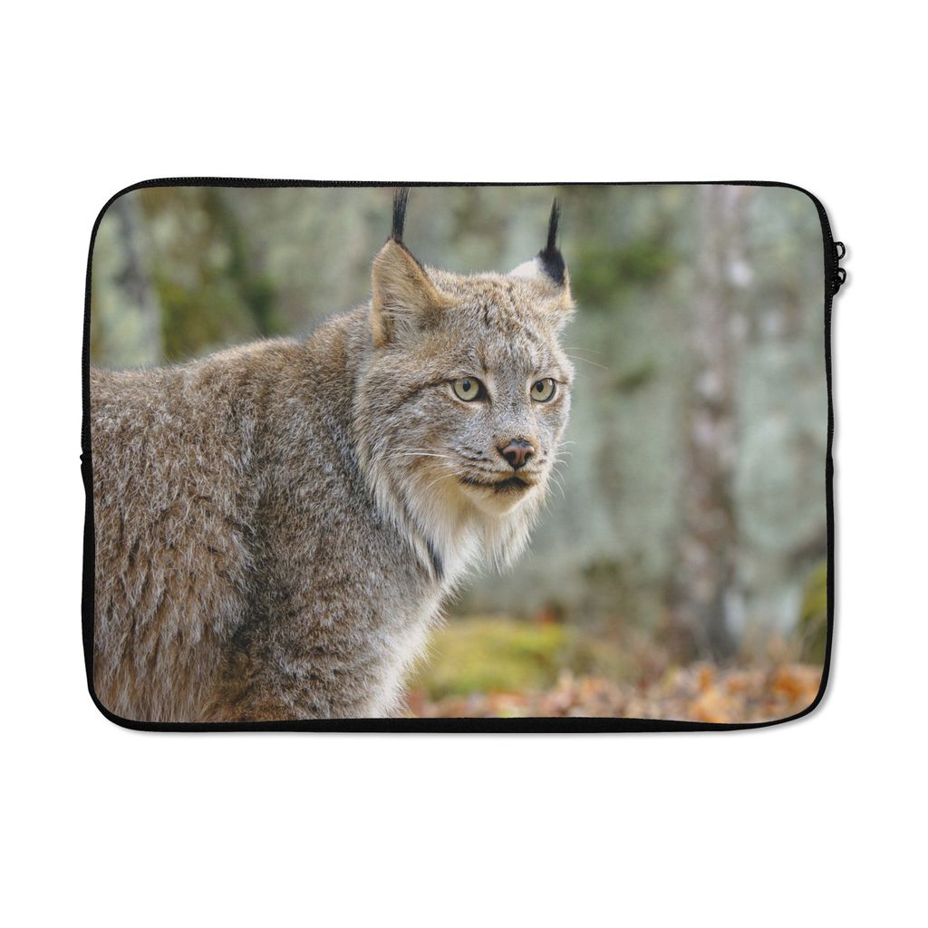MuchoWow Laptop Hülle 13 Zoll Luchs - Wald - Grau Laptoptasche - Laptophülle - Sleeve - Rundumschutz