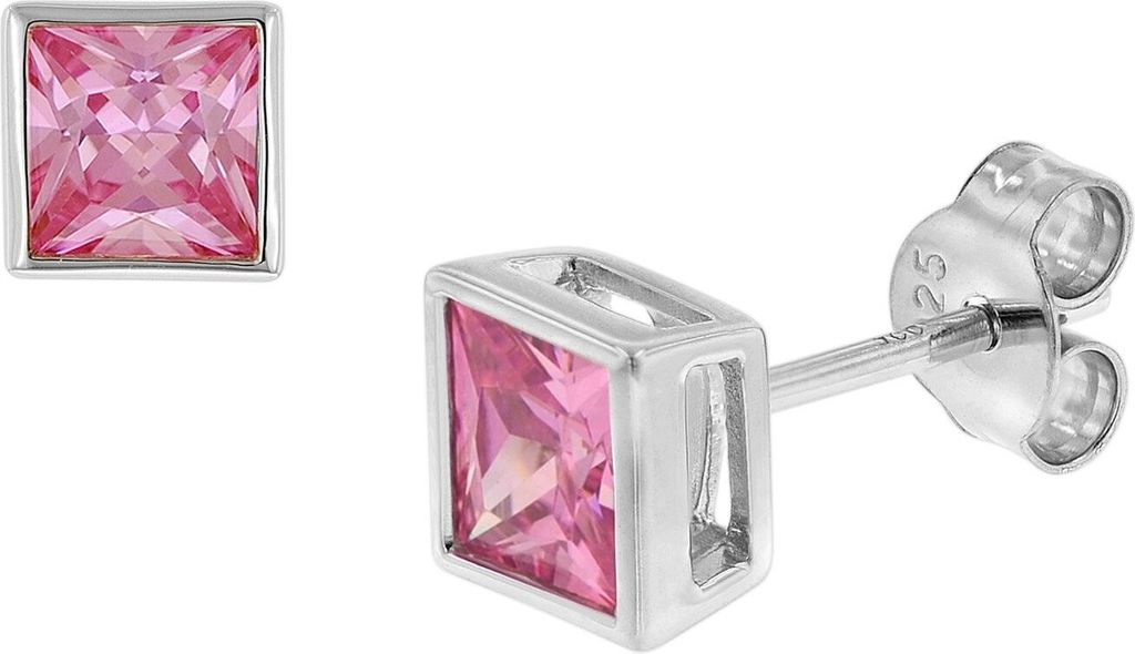 trendor 51670-04 Damen-Ohrringe 925 Silber Ohrstecker mit Zirkonia Pink