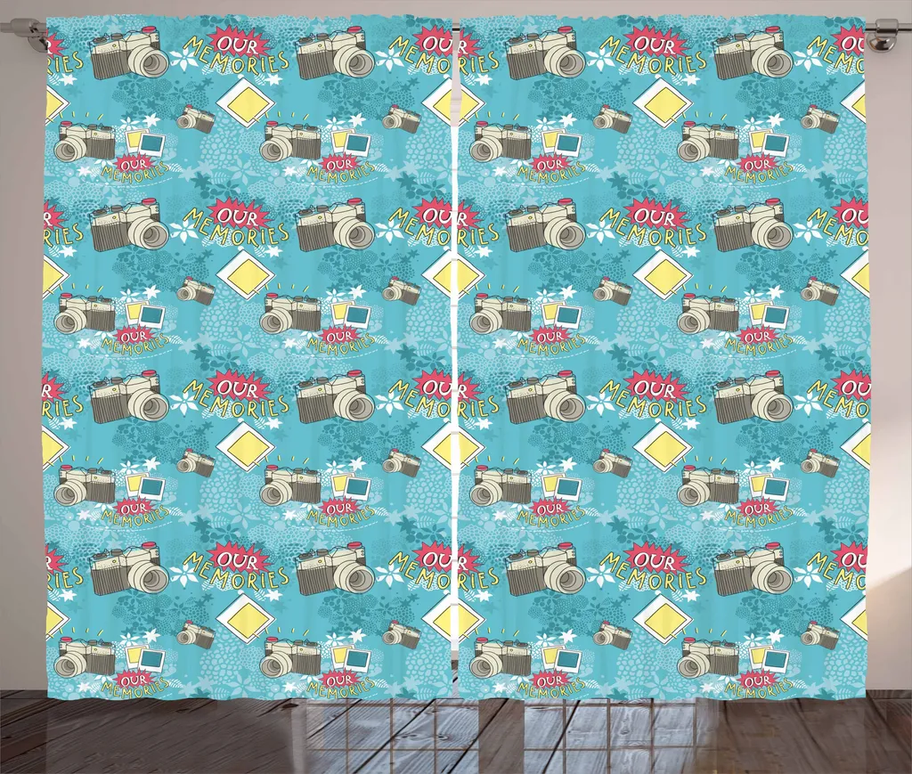 ABAKUHAUS Tenda rustica, stile pop art I nostri ricordi, camera da letto Tenda con passanti e ganci, 280 x 175 cm, multicolore