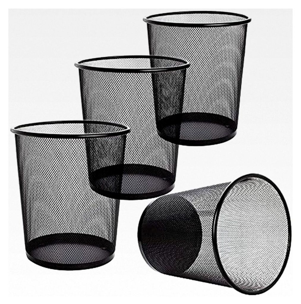 4 Stück Metallgitter-Mülleimer, 12L, Schwarz, für Büro, Küche, Heimbüro, Schlafsaal