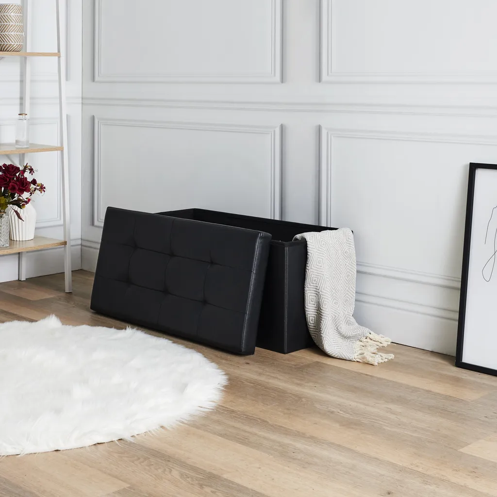 Gagnez de la Place avec ce Banc Coffre Pliable Noir - Rangement Invisible