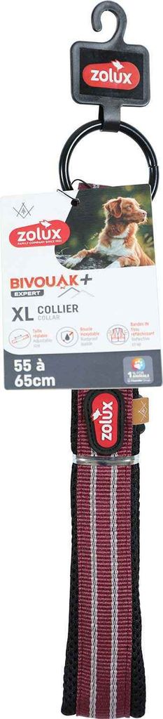 Robustes, einstellbares Hundehalsband BVK, rot, XL 55-65 cm, 3,5 cm breit, reflektierend