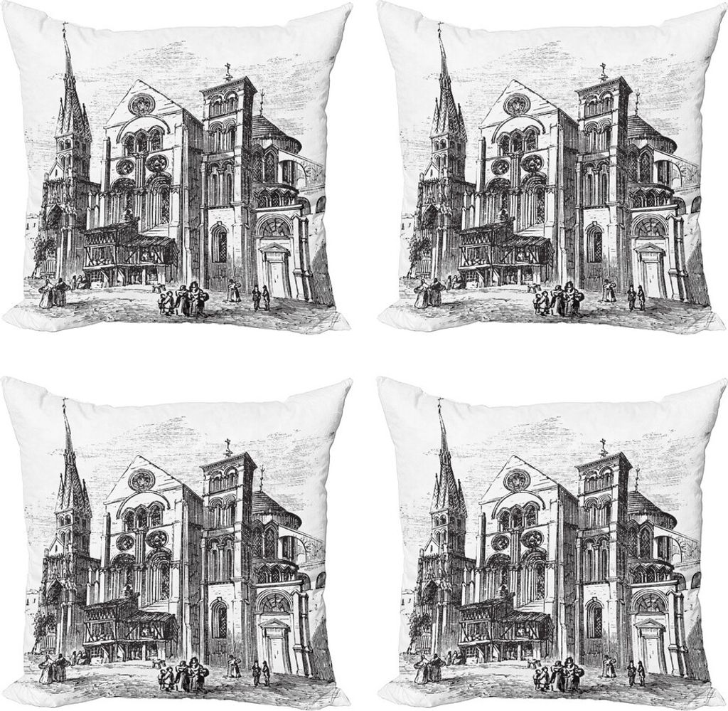 ABAKUHAUS Notre Dame Kissenbezug Set (4 Stück), Notre-Dame-de-Vaux Art, Moderner Doppelseitiger Digitaldruck, 40 cm x 40 cm, Schwarz und weiß