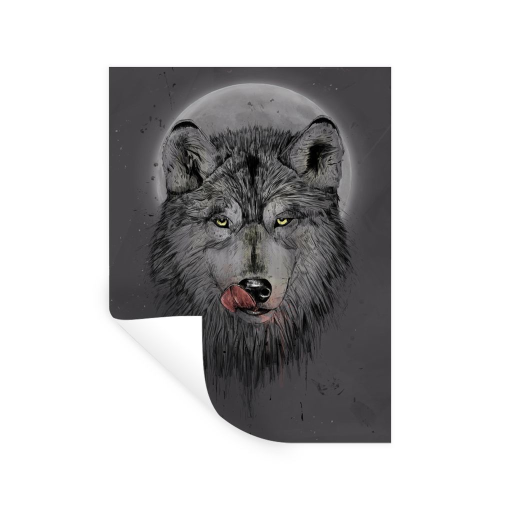 MuchoWow Wandtattoo Wandsticker Wandaufkleber Wolf - Mond - Tiere - Dunkelheit 60x80 cm Selbstklebend und Repositionierbar - Repositionierbar - W...