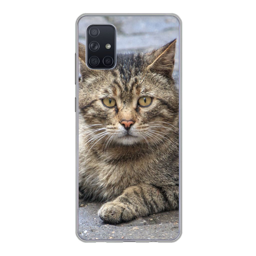 MuchoWow Handyhülle Schutzhülle Hülle für Samsung Galaxy A71 Katze - Tier - Braun - Mädchen - Kinder - Jungen - Kind Silikon Softcase Handy ...