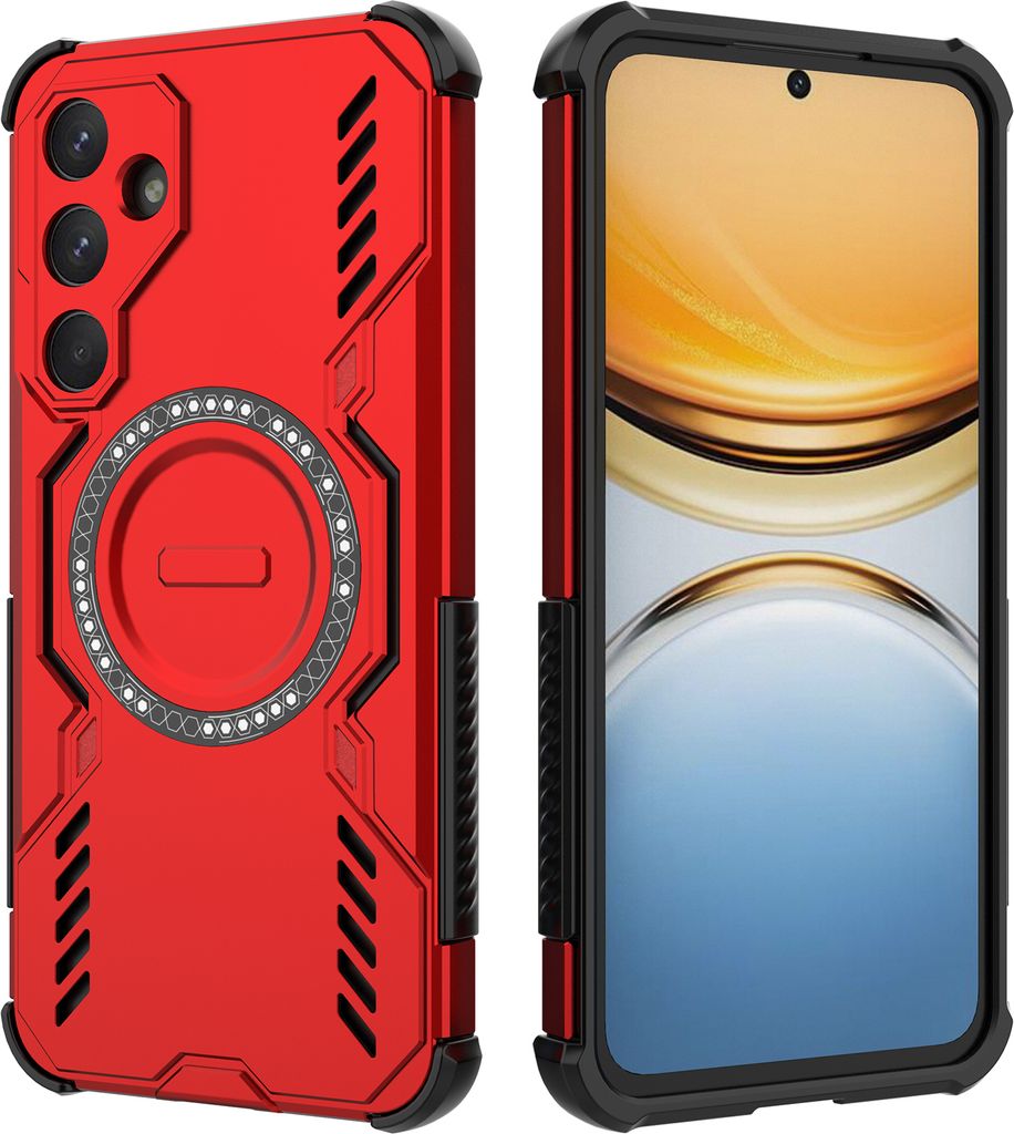 Magnetisch Hülle für Samsung Galaxy A55, Hybrid PC TPU Bumper Stoßfestes Loch Wärmeableitung Handyhülle Rot