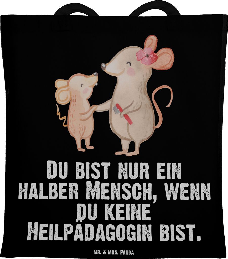 Mr. & Mrs. Panda Jutebeutel Heilpädagogin Herz - Schwarz - Geschenk, Heilpädagogik, Lustig, Tote Bag, Studium, Ausbildung, Laptoptasche, Schultas...