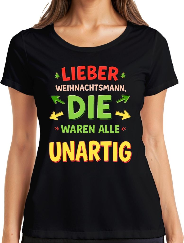 Lieber Weihnachtsmann die waren unartig Nikolaus Geschenk lustig Damen T-Shirt, Schwarz, XL