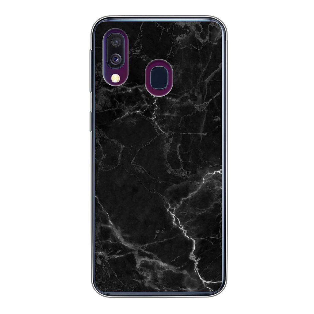 MuchoWow Handyhülle Schutzhülle Hülle für Samsung Galaxy A40 Marmor - Schwarz - Weiß - Textur - Marmoroptik Silikon Softcase Handy Hülle - ...