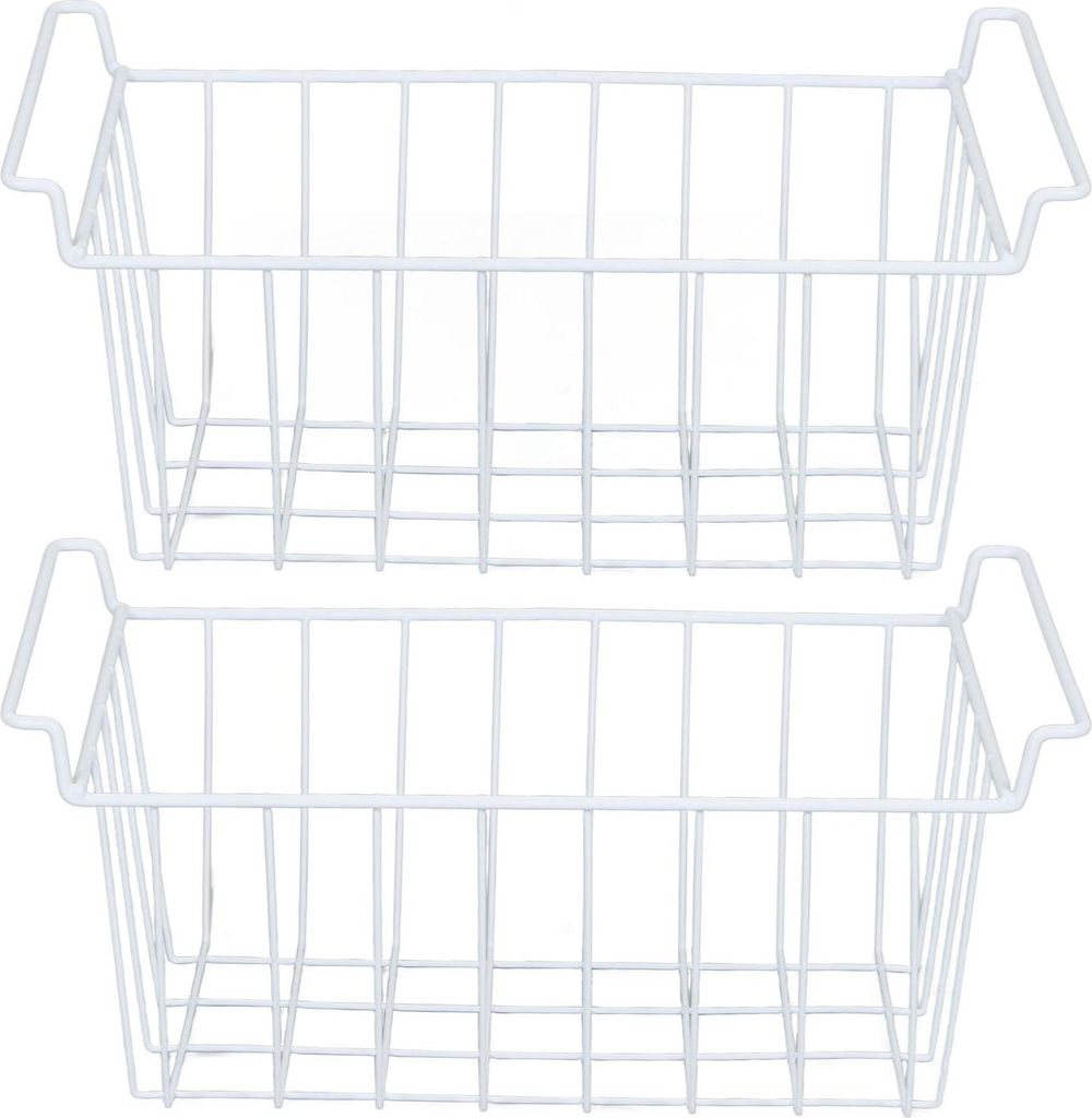 2pcs Kühlschrank Gefrierschrank Körbe großen Haushalt Draht Lagerung Korb Behälter Veranstalter mit Griffen für Pantry 47,5x24,5x20cm / 18,7x9...