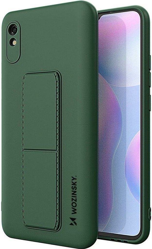 Kickstand Hülle aufstellbar Silikon Hard Case Schale Zubehör Tasche Schutz mit integriertem Magneten für Xiaomi Redmi Note 9S in Dunkel-Grün