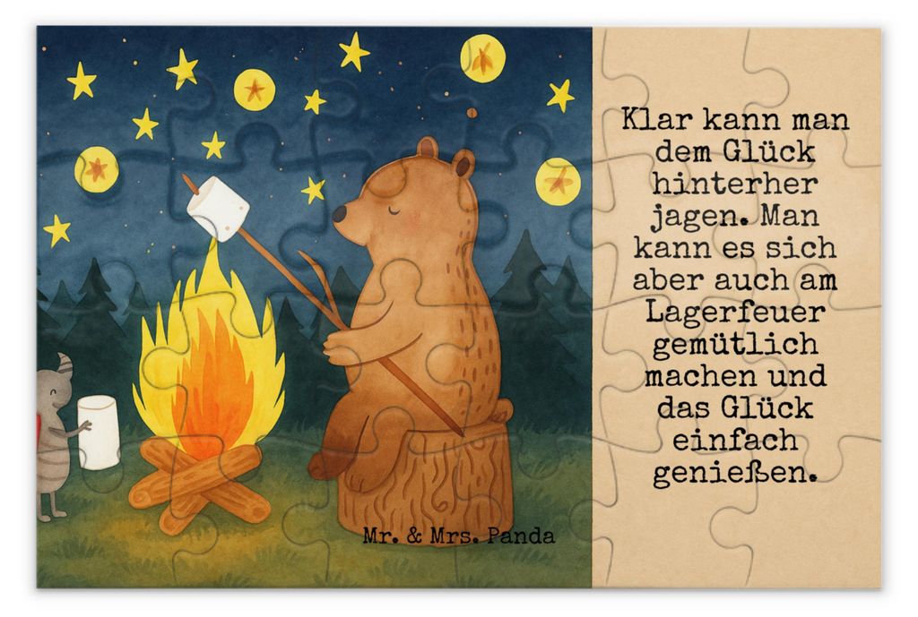 Mr. & Mrs. Panda Puzzle Bär & Marienkäfer Lagerfeuer Design 24 Teile - Weiß - Geschenk, 1000, Geduldspiel, 2000, 1500, 500, Teddy