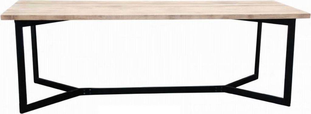 Casa Padrino Luxus Massivholz Esstisch Naturfarben / Schwarz 280 x 90 x H. 78 cm - Massiver Küchentisch mit Eichenholz Tischplatte und Metallgeste...