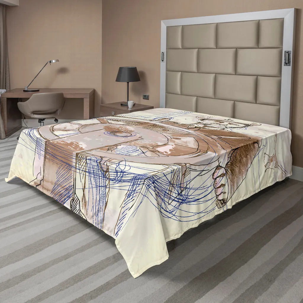 Drap plat doux anti-plis imprimé marine 266x260 cm pour lit king-size