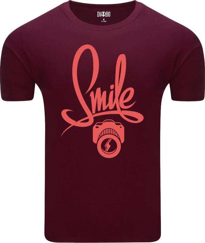 Diarbo Herren T-Shirt mit Fotografie-Liebhaber Druck Lächeln Sie die Kamera Dunkelrot Gr.XXL