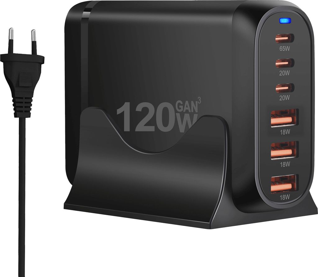 120W GaN Ladestation 6 Ports USB C PD 65W USB A QC 3.0 Produktbild 