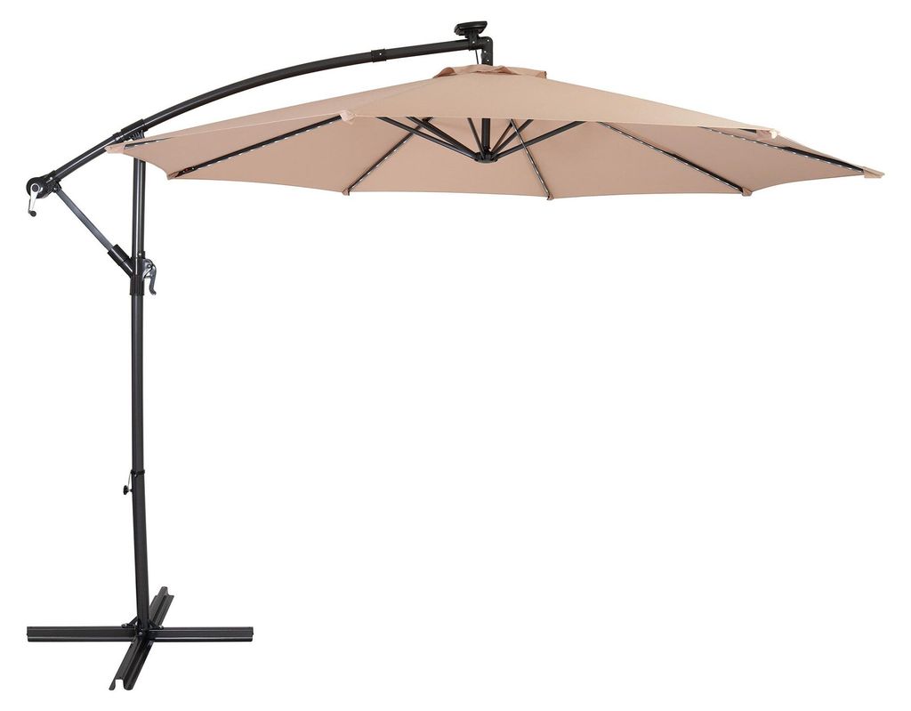 LED Ausleger-Sonnenschirm 3m – Beige Ampelschirm Bananenschirm Garten Terrasse Sonnenschutz Schirmdach Außenbereich Parasol UV-Schutz Kurbelgrif...