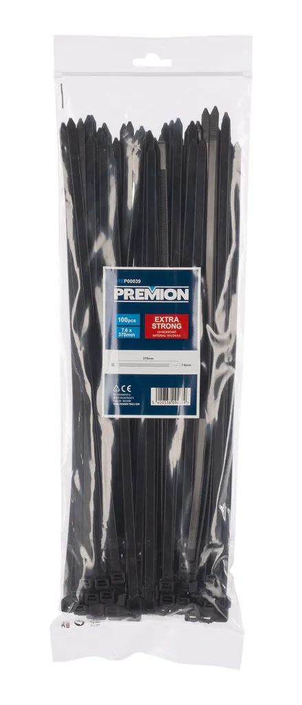 Stock 100 Fascette Nere 370mm x 7,6mm PREMION - Alta Resistenza UV