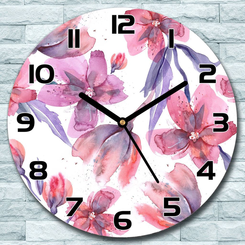 Wanduhr aus Glas Rund fi 30 Pastell Blüten Quarz Deko Produktbild 