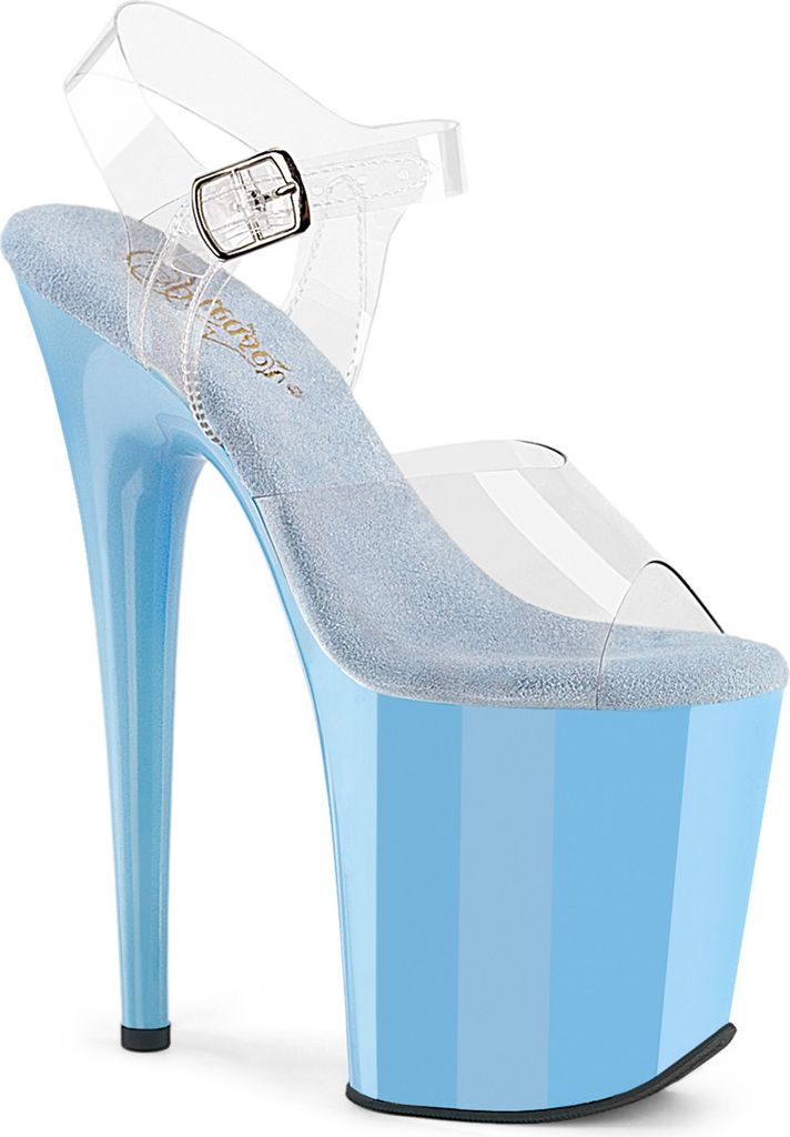 FLAMINGO-808 elegante Pleaser Damen High-Heels Plateausandaletten klar babyblau