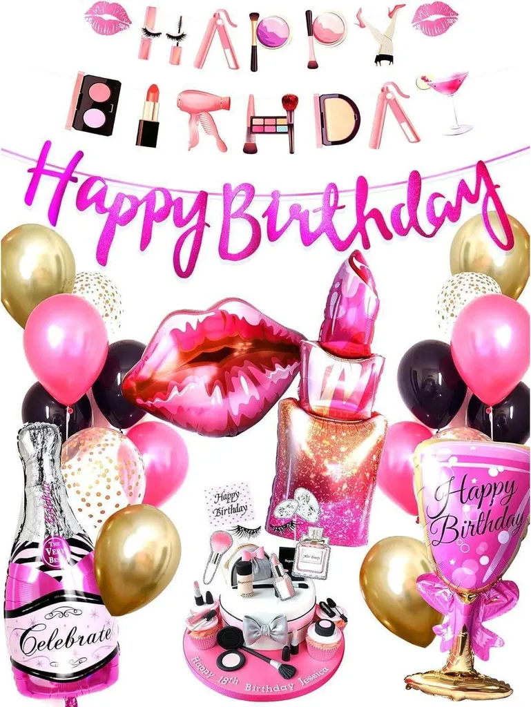 Ballons d'anniversaire Happy Birthday Lady - Kit de 50 pièces Rose Gold