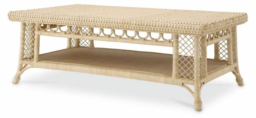 Casa Padrino Luxus Rattan Couchtisch Naturfarben 140 cm - Rattan Wohnzimmer Möbel