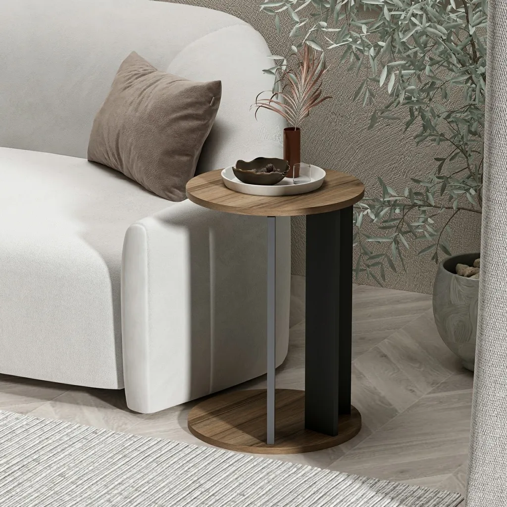 Skye Decor Ema Table d'appoint en Noyer et Anthracite - 34 x 34 x 64 cm