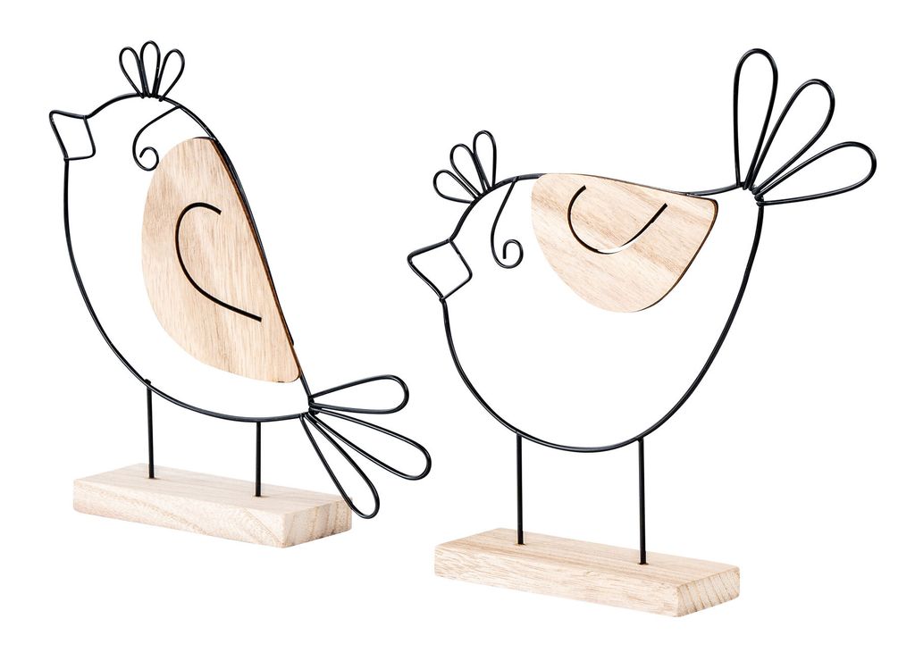 2er Set Deko Aufsteller Vogel Metall Holz Schwarz Natur Draht Deko Tischdeko Frühling Figur Wohndeko