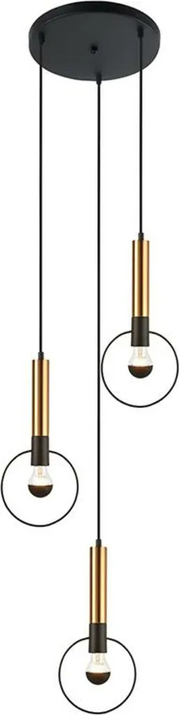 Luminaire Suspension Design 3 Lumières E27 Métal Noir et Laiton MIRACOLO